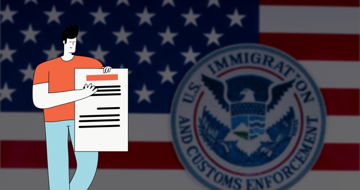 Graphic over U.S. flag and immigration and customs enforcement logo to represent US customs inspections for international shipping with Shipa Freight