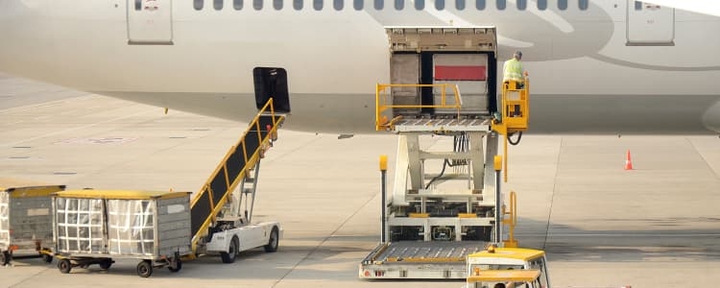 Cargo being loaded on an airplane