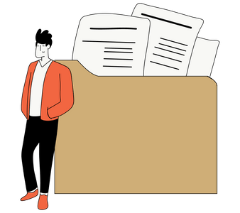 Person standing next to folder with shipping documents such as the telex release Bill of Lading for cargo shipping with Shipa Freight