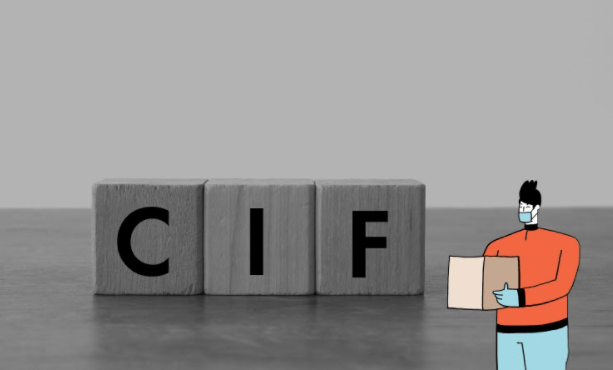 Person standing next cubes spelling CIF for the Incoterm cost, insurance and freight when shipping with Shipa Freight.