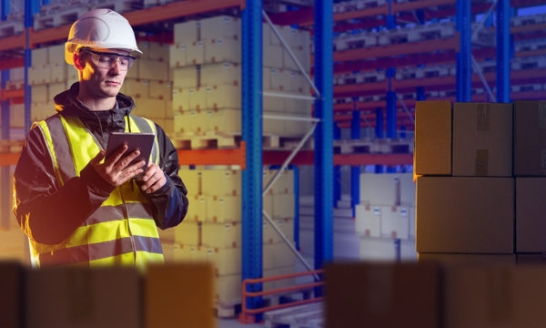 Worker in bonded warehouse checking packing for Shipa Freight