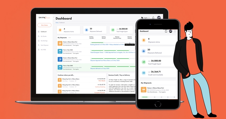 Person standing next to apps of Shipa Freight