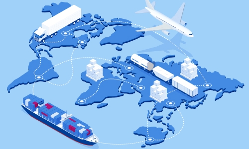 World map with the different types of transportation with Shipa Freight