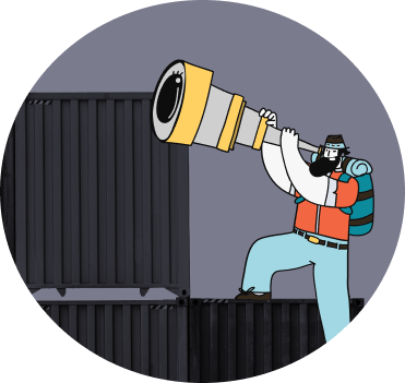 Person standing on container with a binocular to search for shipping and freight forwarding terms with Shipa Freight